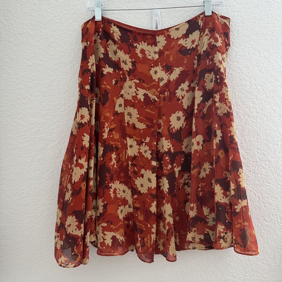 Sigrid Olsen Collection Mini Skirt 12 Silk Floral Orange Fall Festival Fairy - Picture 1 of 10